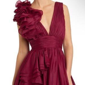 Mac Duggal Burgundy Ruffle One-Shoulder Dress